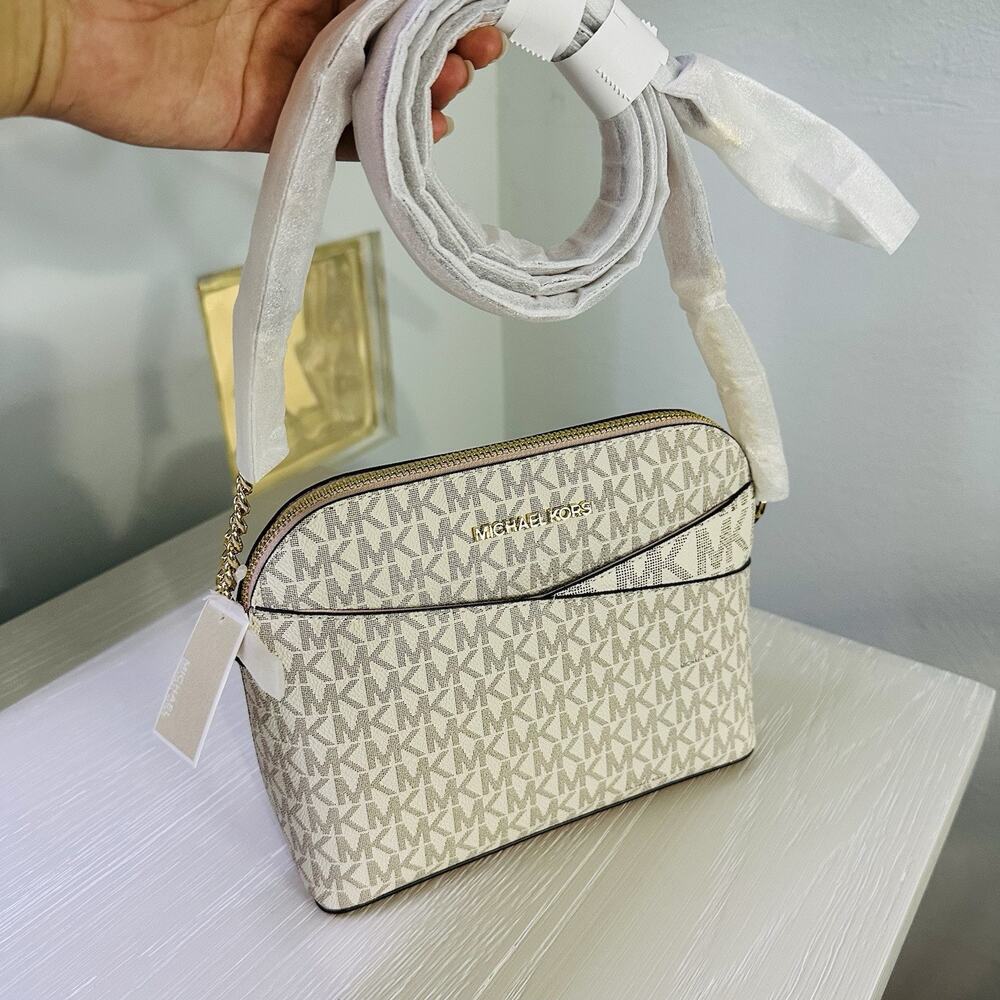 Michael Kors Jet Set Travel Medium Crossbody Leather Handbag - Vanilla